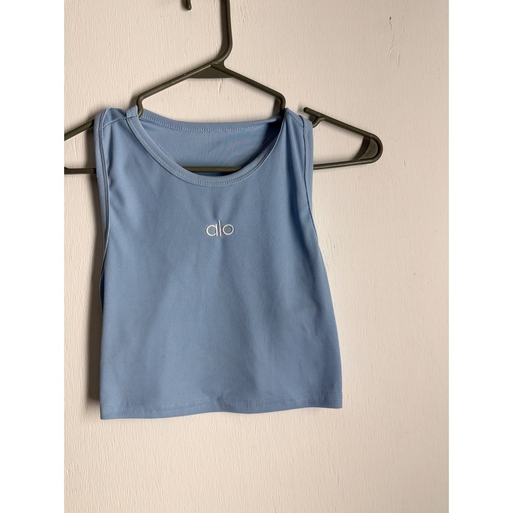 Alo Yoga Ribbed Crop Tank Top Light Blue Racerback Athletic Gym Shirt Size M